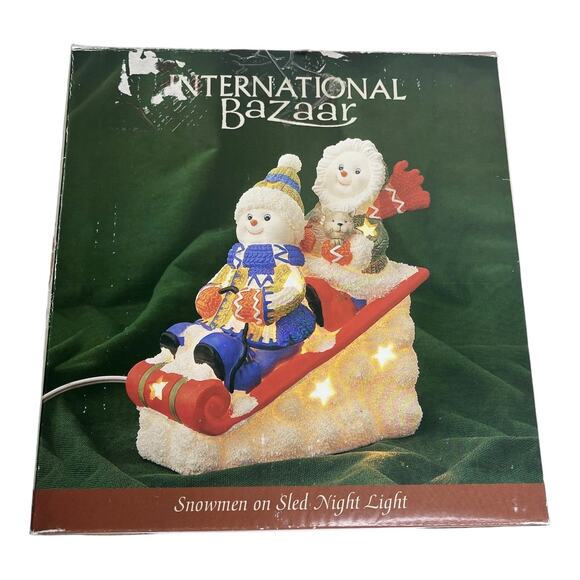 Snowman Sledding NIGHT LIGHT Winter Holiday Lamp International Bazaar Christmas - Picture 10 of 12